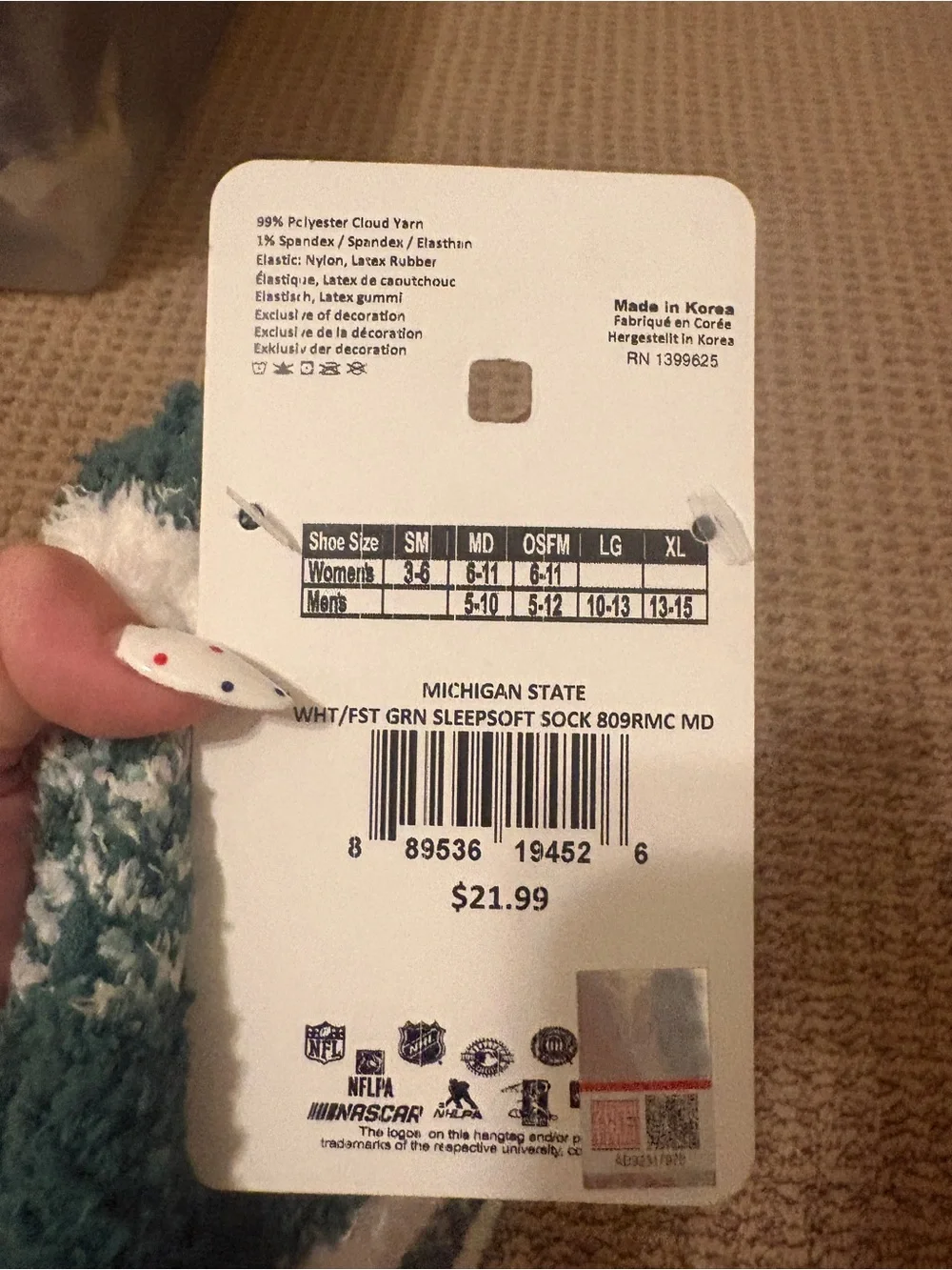 For Bare Feet Teal and White Fuzzy Striped Crew Socks